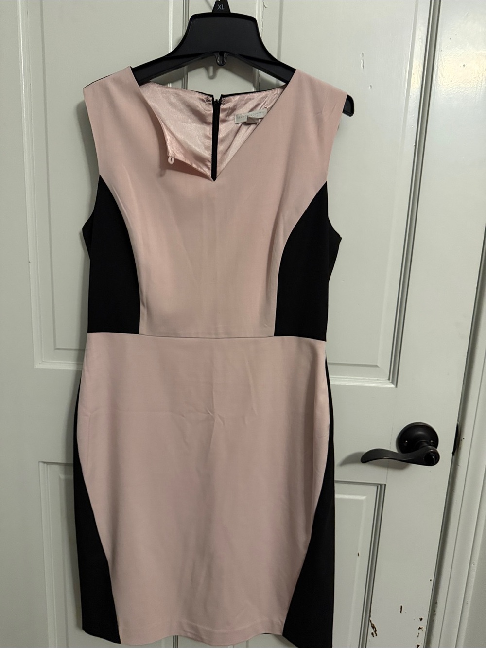 New York & Company Blush and Black Sleeveless Midi Sheath Dress
